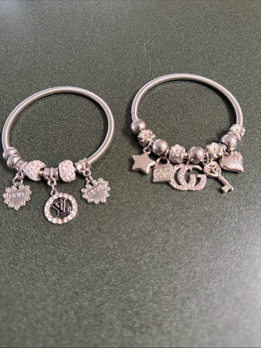 Silver Charm Bracelets with Star, Key, and Heart Charms - Silver inspired Stretc